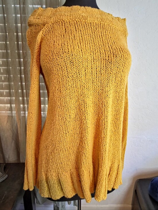 Blu Pepper Sweaters - Blu Pepper Off-the-Shoulder Sunflower Yellow Knit Sweater #0364